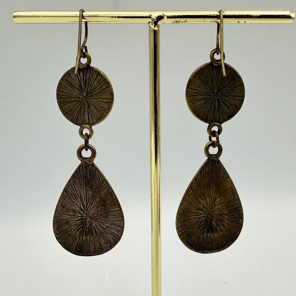 Boho Turquoise Bronze Teardrop Chandelier Dangle Earrings Southwestern Tribal - Picture 2 of 5